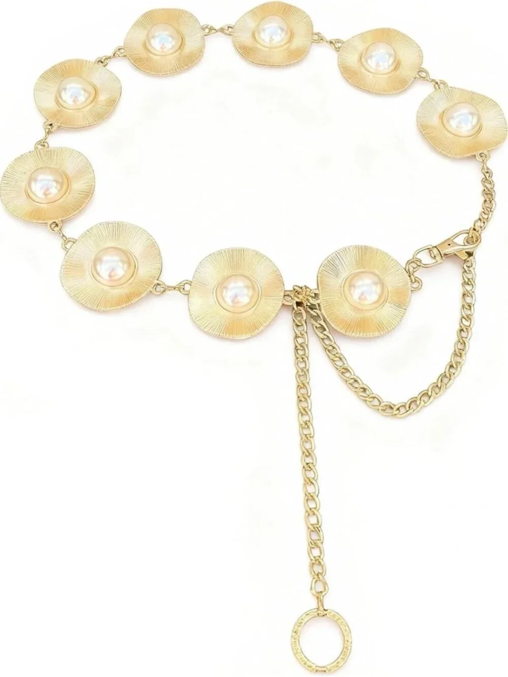 Adjustable Pearl & Metal Chain Belt for Women - Stylish Waist Accessory for